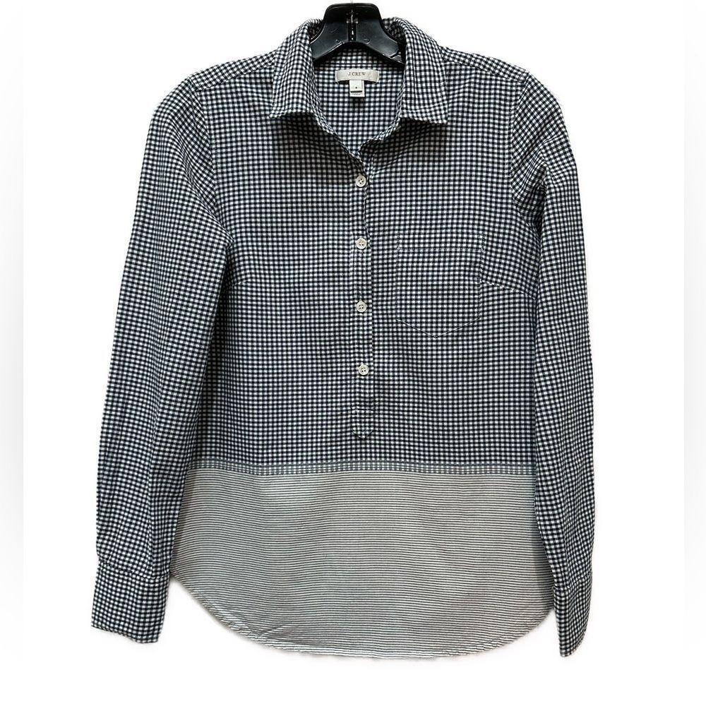 J Crew Blue Gingham Tunic Top Size 2 Lightweight Cotton